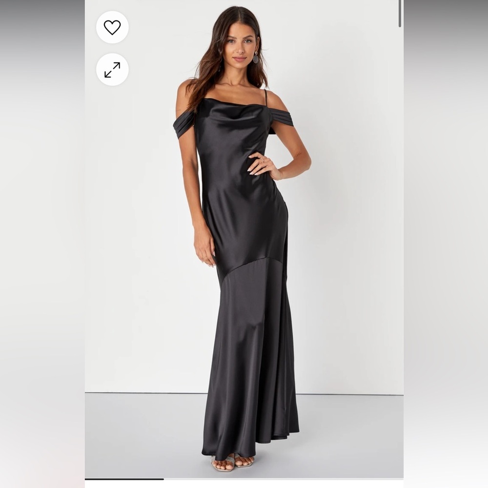 Lulus black satin maxi dress medium